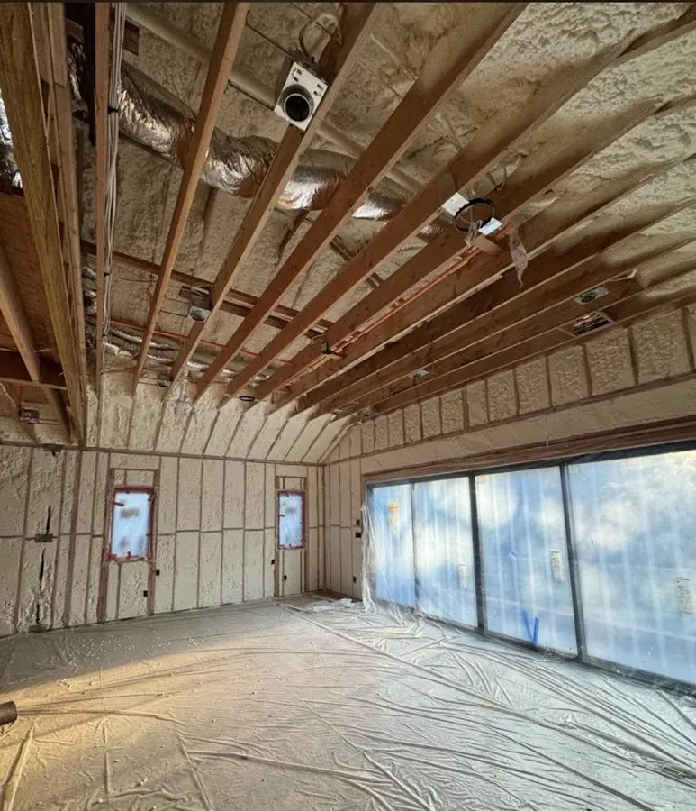 Interior walls and ceiling insulated with spray foam during new construction in Fort Thomas